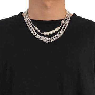 古巴項鍊 潮牌滿鑽手鍊男 ins風嘻哈街頭潮個性配飾 蹦迪街舞項鍊鈦鋼吊墜  嘻哈吊飾  鎖骨鏈  不鏽鋼項鍊