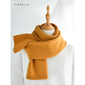 日系黃色100羊絨小圍巾女冬季保暖山羊絨毛線針織小圍脖新年禮物
