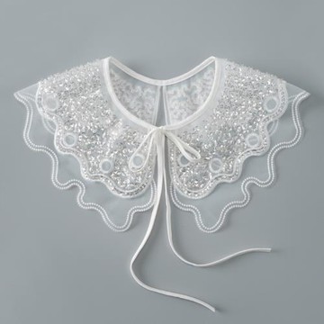 重工亮片釘珠假領子女歐根紗繡花毛衣裝飾領韓版配裙小披肩娃娃領