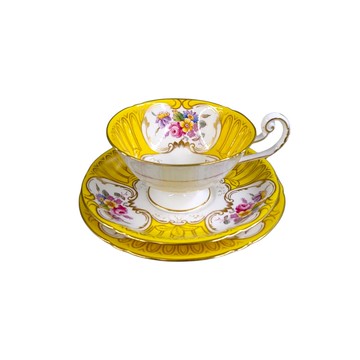 Royal Worcester 皇家伍斯特 - 黃色圍欄 杯組 (杯+碟+盤)