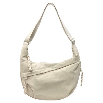 防潑水尼龍斜背餃子包  34 x 22 x 9cm  米色