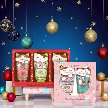 送聖誕卡片【UNICAT 變臉貓】聖誕節 交換禮物｜招財貓護手霜禮盒組(招財貓3入+花漾貓2入)生日禮物 禮盒 男生送禮 女生送禮 聖誕節禮盒 聖誕禮物