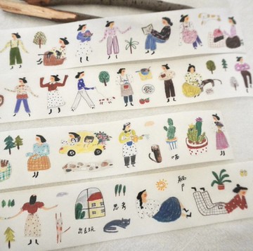 閒來無事 女子日常 塩系タッチ 手帳デコ 和紙膠帶 (kiss-cut)