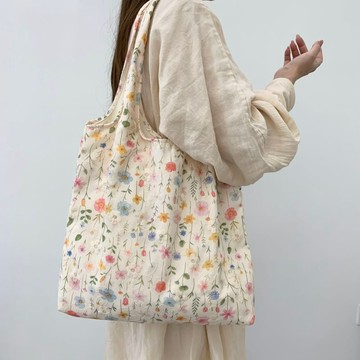 包包女 側背包2026新款刺繡花朵韓系托特花卉文藝帆布包通勤單肩包大容量碎花包購物袋 帆布包 行李袋 帆布袋女生包包