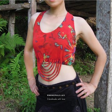 【清倉限量款】嬉皮手工扎染背心綁帶露背波西米亞純棉高腰hippie
