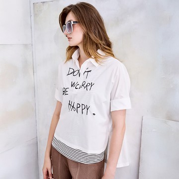 文字印花半開襟襯衫