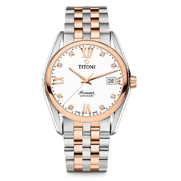TITONI瑞士梅花錶 83909SRG-063 空中霸王系列 AIRMASTER 機械腕錶 玫瑰金x銀色 38.5mm