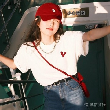 新品免運🎇店鋪白色短袖女T恤新款夏季寬鬆半袖小衆設計感體恤純棉漂亮上衣