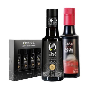 【OroBailen皇嘉】地中海珍饌 橄欖油250ml+雪莉紅酒醋250ml+橄欖油25mlx4入禮盒(初榨橄欖油油醋組合)