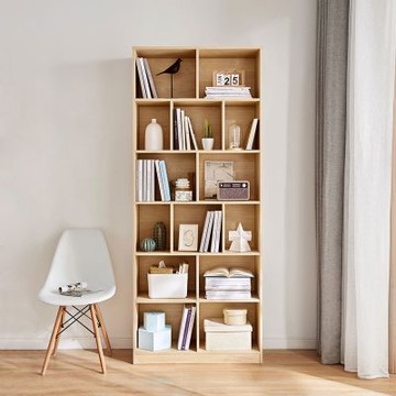 林氏木業北歐簡約多功能開放式收納書櫃JV4X-原木+白色-(H014338559)