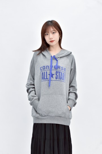 (XL) 【趙小僑私服】converse棉質絨毛印花連帽灰色長袖上衣