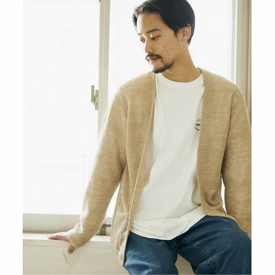 メンズ ジャーナルスタンダード Linificio リニフィチオ ボタンレス フレンチリネン カーディガン グレーb S 通販 Lineポイント最大get Lineショッピング