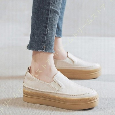 スリッポン レディース スニーカー ぺたんこ 厚底 大きいサイズ 小さいサイズ レザースニーカー 厚底スリッポン ローヒール 通販 Lineポイント最大get Lineショッピング