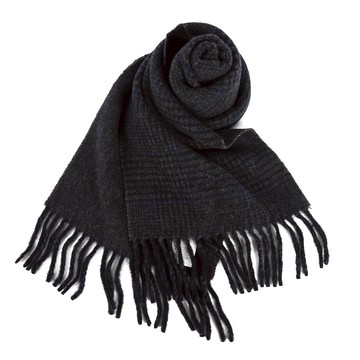 POLO Ralph Lauren刺繡小馬千鳥格紋流蘇羊毛混紡圍巾(海軍藍)780935-2｜GoBrand購名牌