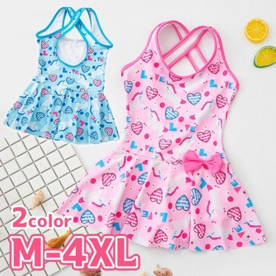 キッズ 水着 女の子 ワンピース ユニ リボン ハート 2色 ゆめかわ バッククロス ラウンドネック ボクサータイプ 子供 通販 Lineポイント最大get Lineショッピング