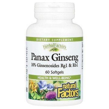Natural Factors, HerbalFactors，人參，100 毫克，60 粒軟膠囊