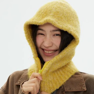 【梨花HaNA】日本定紡 小眾原創蓬鬆霧光毛感拉鏈針織拉法帽