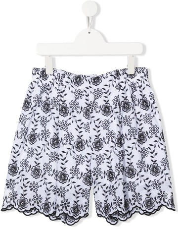 Monnalisa - TEEN embroidered floral shorts - kids - Cotton/Polyester/Cotton - 12 - White