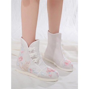 漢服靴女秋冬內增高古風靴子老北京布鞋繡花鞋國風古裝鞋單靴短靴