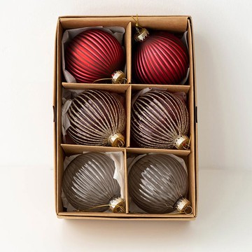 Chic Living 聖誕市集｜古典復古氛圍 聖誕玻璃掛飾6入組紅 - 6cm