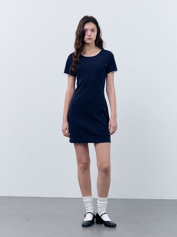 Gros Lace Jersey Mini Dress [Navy]
