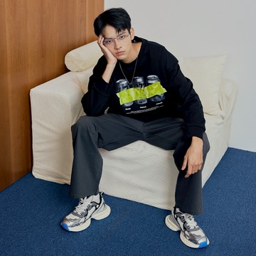 LAKING-質感條紋寬鬆西裝長褲