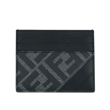 FENDI Diagonal FF Logo 帆布及皮革6卡卡片夾/名片夾/牛仔藍
