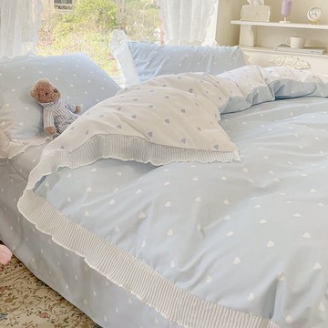 小清新四件套春秋款床上用品可愛花邊被套單人小碎花荷葉款三件套