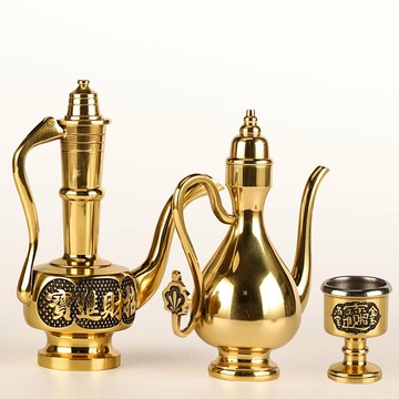 全銅酒壺家用拜神倒酒供佛水壺茶壺佛前供水杯茶杯財神招財酒杯