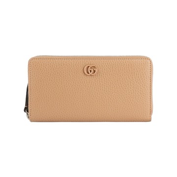 [平輸]GUCCI GG Logo 荔枝皮革ㄇ形拉鍊長夾(裸粉色)