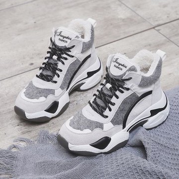 加絨運動鞋女保暖增高鞋百搭休閑鞋網紅高幫鞋防滑老爹鞋加厚棉鞋