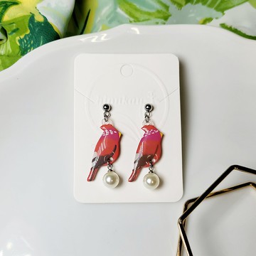 小森林 臺灣朱雀 手繪熱縮片 耳環