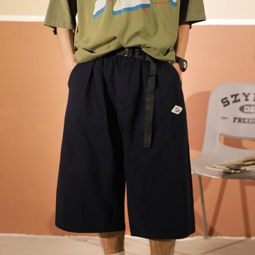 美式休閑阿美咔嘰復古男女寬松街頭簡約港風闊腿五分短褲夏季2024