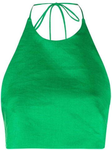 Asceno - Marseille halterneck linen top - women - Linen/Flax - XS - Green