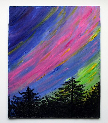 原創繪畫北極光藝術風景藝術品北方自然繪畫