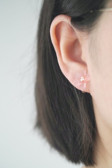 /Sakura/ 櫻花 樹脂軟水晶花 耳環/耳夾