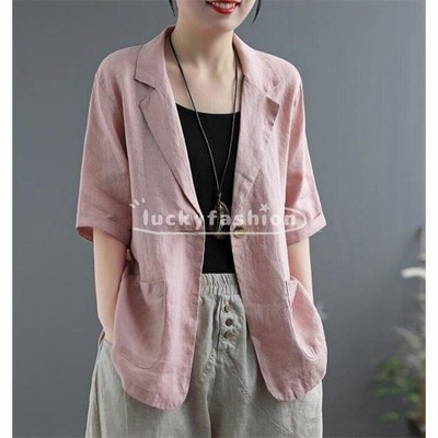 サマージャケット テーラードジャケット レディース 綿麻 ジャケット 夏 通勤 スリム 薄手 半袖ジャケット 通販 Lineポイント最大get Lineショッピング