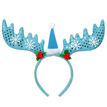 摩達客 冰藍亮片大鹿角髮箍  藍色  1個