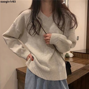 毛衣 秋冬新款女裝學生韓版純色百搭慵懶風套頭寬松針織衫外穿v領毛衣