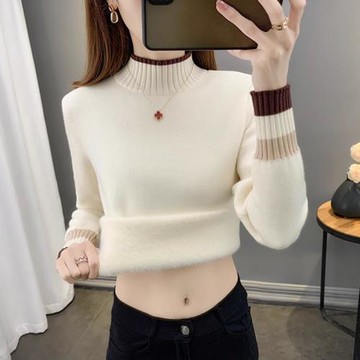 半高領加絨毛衣打底衫女2023年新款秋冬一體加厚保暖修身內搭針織