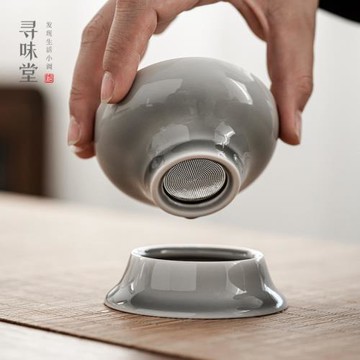 冰灰釉茶漏茶濾｜復古青灰釉過濾器不銹鋼濾網陶瓷功夫茶具配件