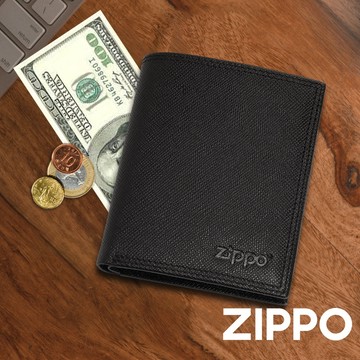 [隔日到貨] ZIPPO 原廠商品 黑色十字壓紋三折皮夾 2007073