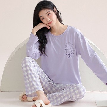 Pink Lady 罩杯式 快樂女孩 印花寬版 秋冬長袖成套睡衣 居家服
