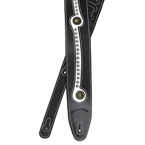 ギター ストラップ  |Walker  Williams Black  White Top Grain Leather Guitar Strap