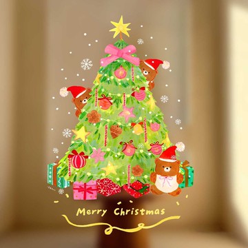 聖誕耶誕插畫玻璃靜電貼PVC 雙面彩色窗貼窗花玻璃裝飾貼紙無膠