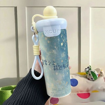 台灣免運🔥張凌赫卡背塗鴉不鏽鋼保溫杯 浮球吸管保溫杯 大容量保溫杯 便攜咖啡杯 學生杯 明星應援周邊