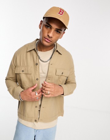 Only & Sons linen mix overshirt in beige-Neutral