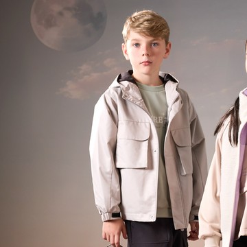 FILA KIDS 童防潑水平織工裝外套-灰色 1JKZ-8324-GY