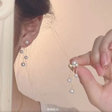 🔥台灣出貨🔥溫婉大小姐氣質珍珠鋯一款兩戴耳環小衆設計輕奢簡約耳夾無耳洞抗過敏 簡約 韓系 耳環 耳釘 耳飾 流蘇 銀