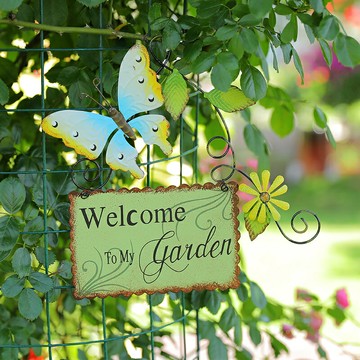 歡迎掛牌鐵藝壁飾庭院戶外教室壁掛空中掛飾墻面墻壁花園掛件裝飾